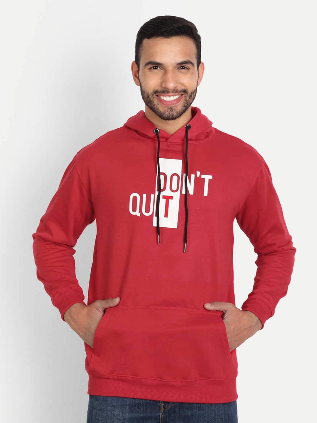 

ABSOLUTE DEFENSE Typography Printed Hooded Sweatshirt, Red