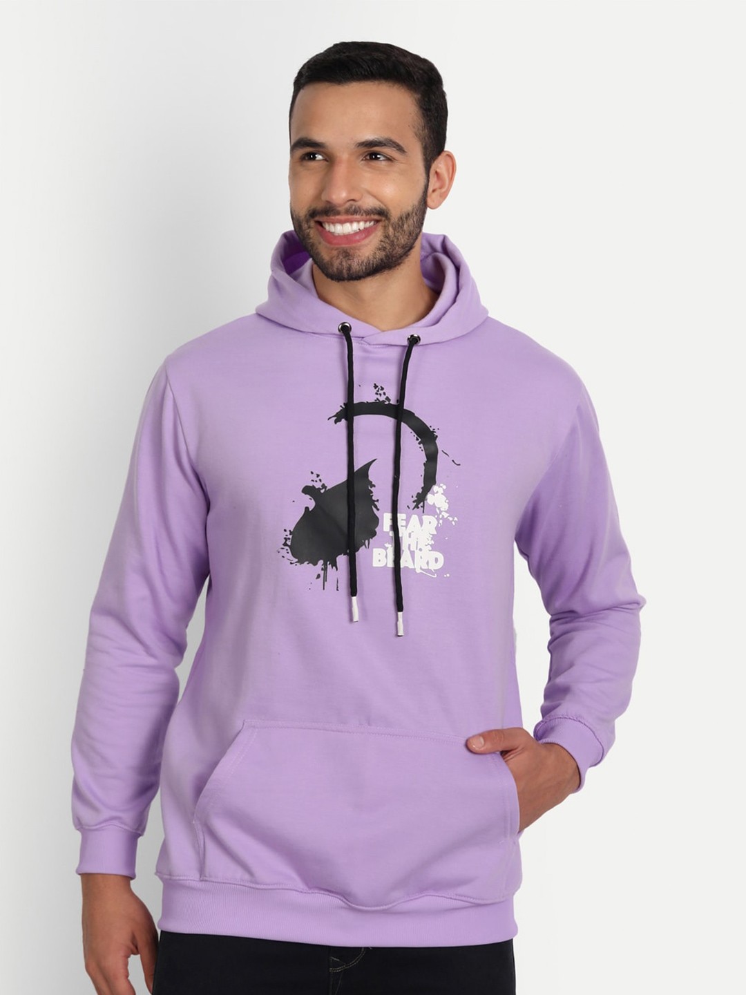 

ABSOLUTE DEFENSE Graphic Printed Fleece Hooded Pullover, Lavender