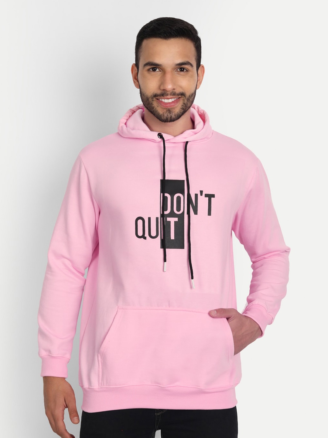 

ABSOLUTE DEFENSE Typography Printed Fleece Hooded Pullover, Pink