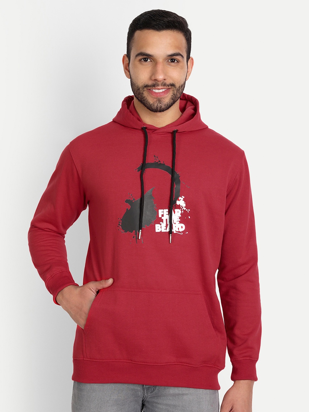 

ABSOLUTE DEFENSE Typography Printed Hooded Fleece Sweatshirt, Red