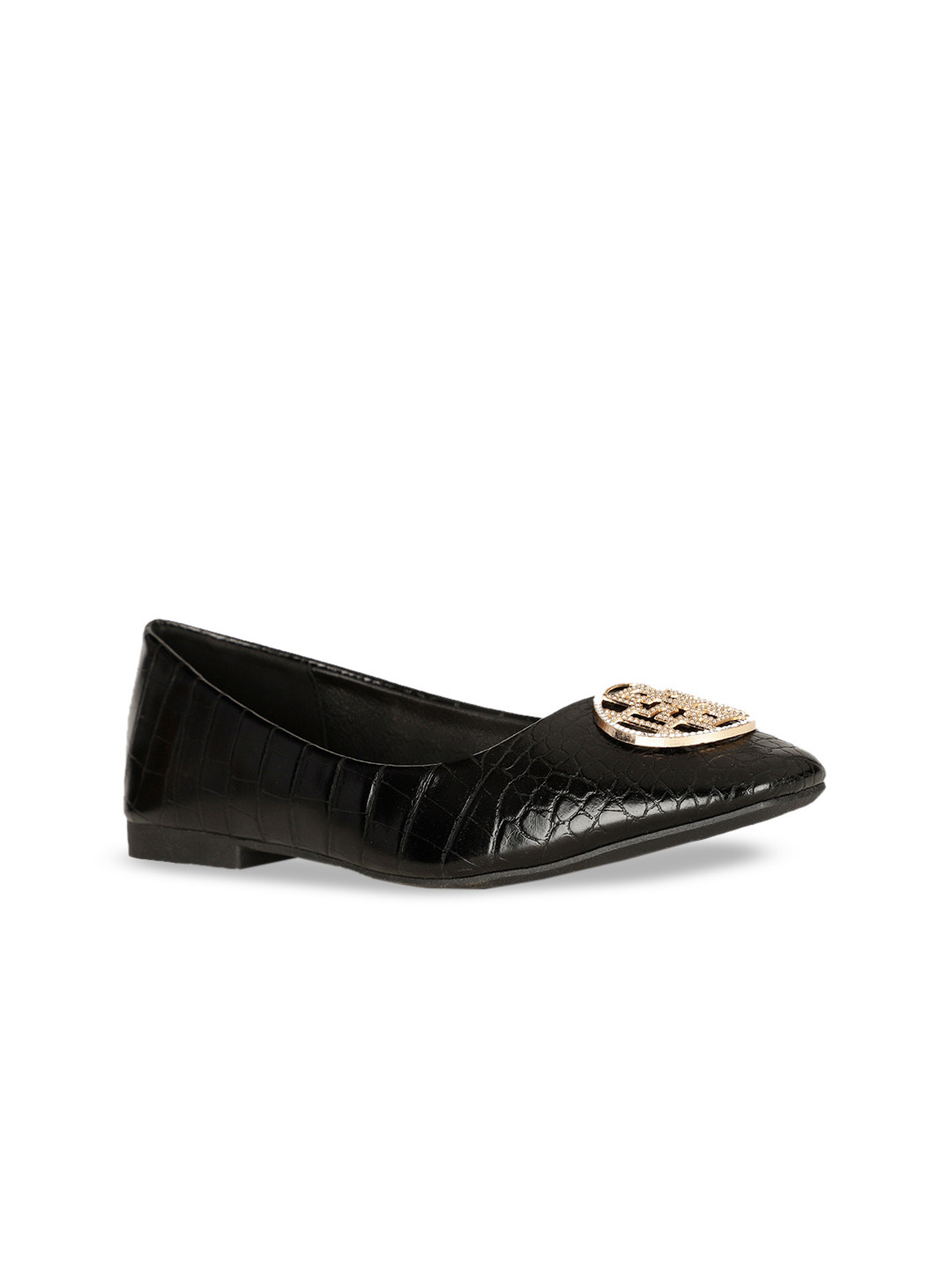 

Bata Textured Square Toe Slip-On Ballerinas, Black