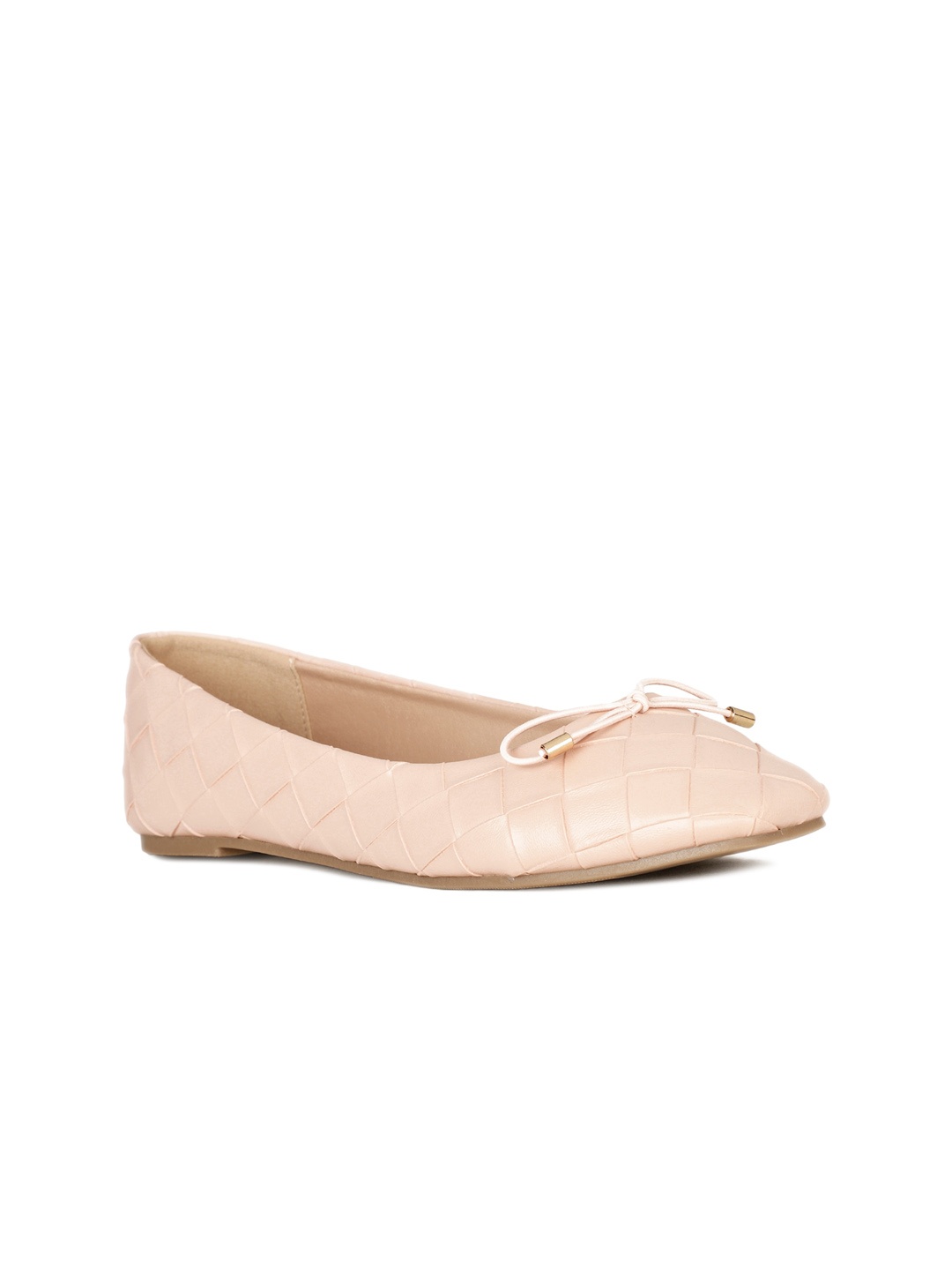 

Bata Square Toe Textured Ballerinas With Bows, Pink