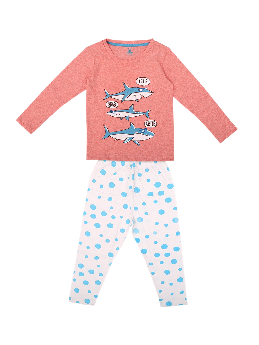 

KIDSCRAFT Girls Graphic Printed Night suit, Peach