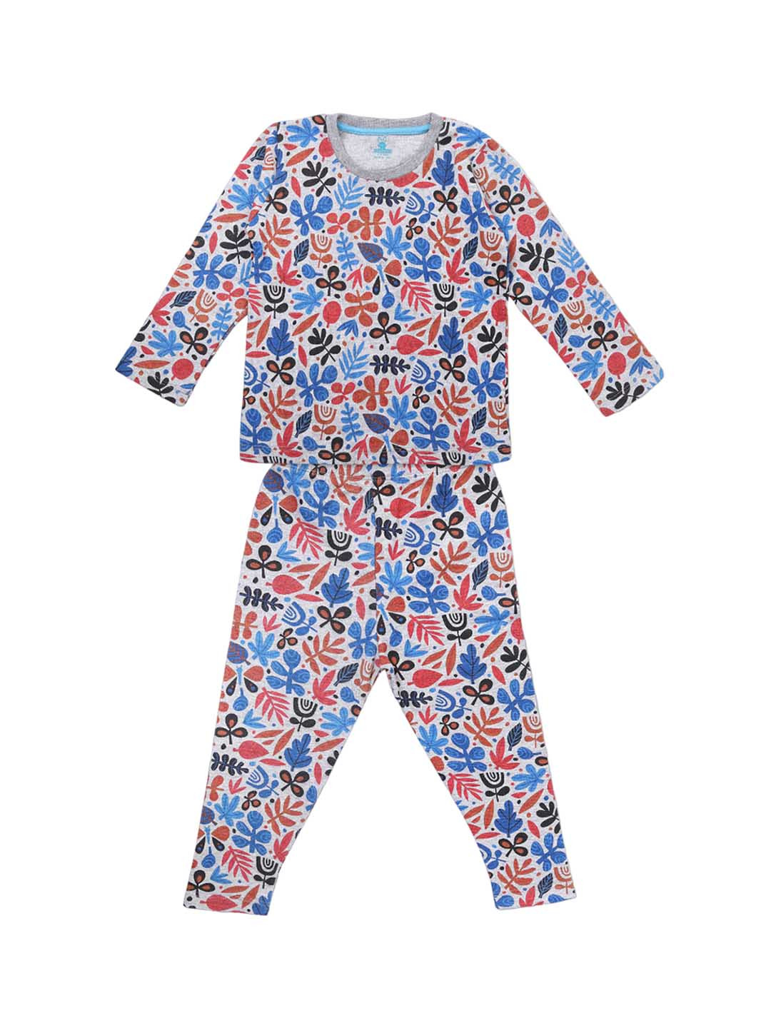 

KIDSCRAFT Girls Floral Printed Night suit, Grey