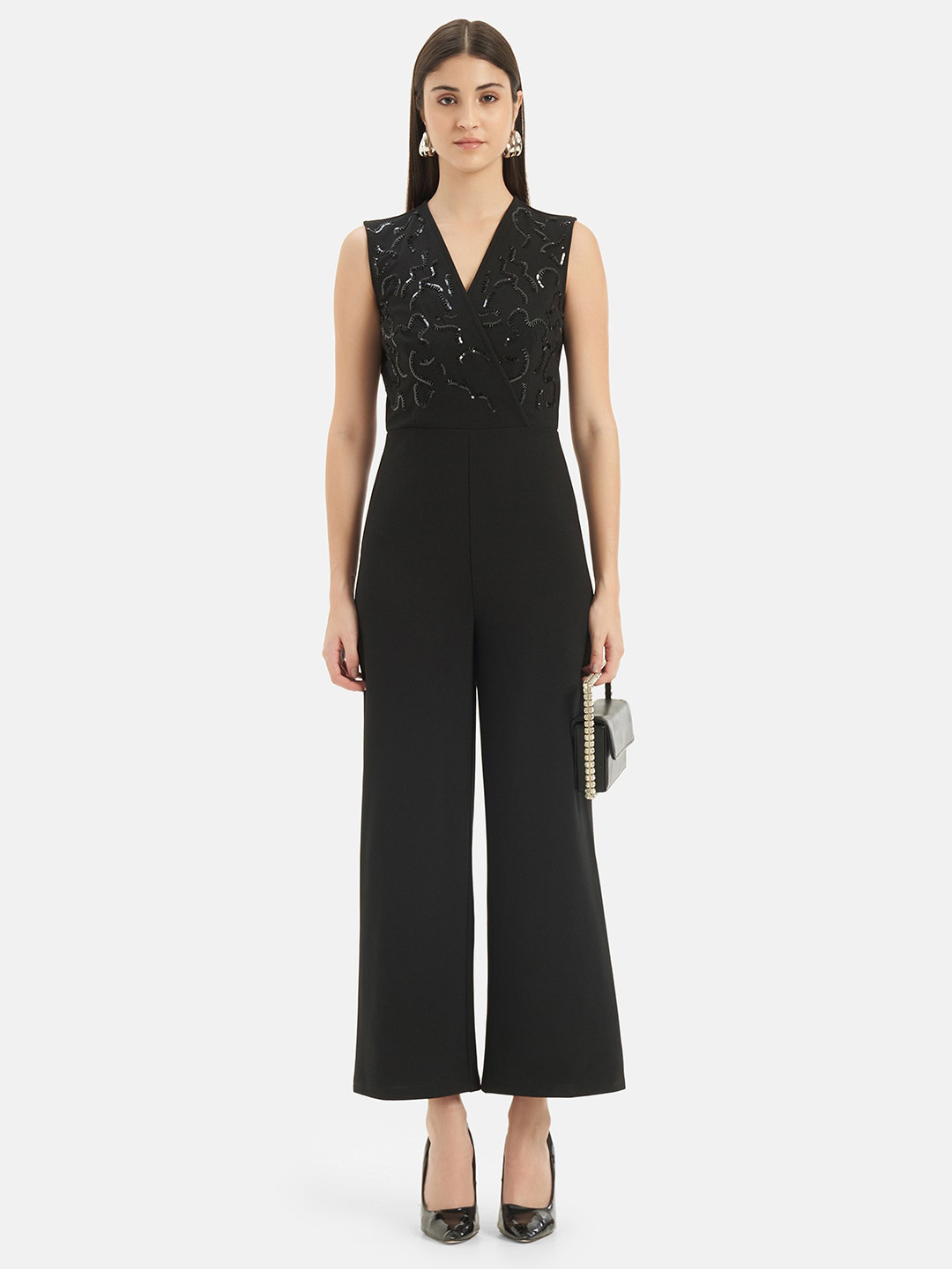 

Kazo Embellished Embroidered Basic Jumpsuit, Black