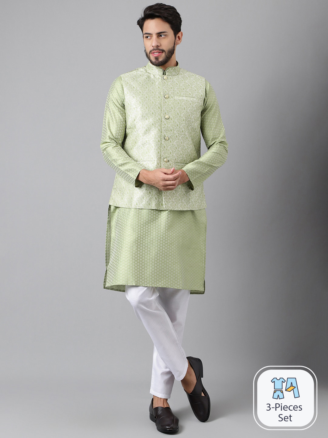 

SHADOW & SAINING Woven Design Regular Kurta With Pyjamas, Green