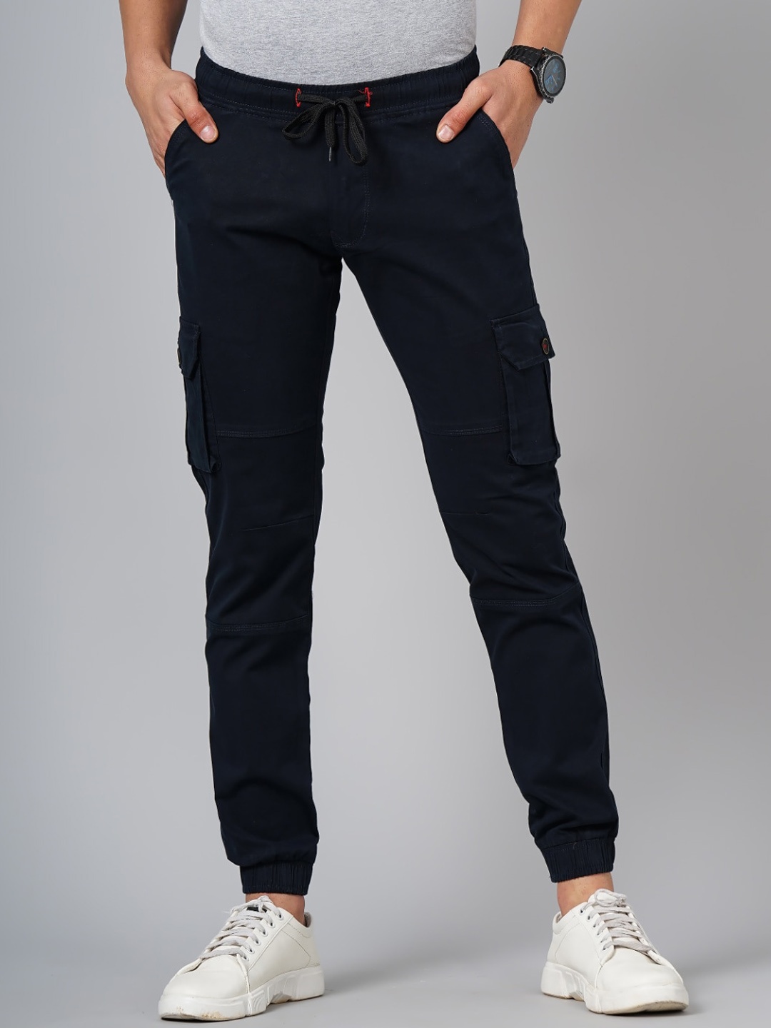 

PAUL STREET Men Smart Slim Fit Joggers, Navy blue