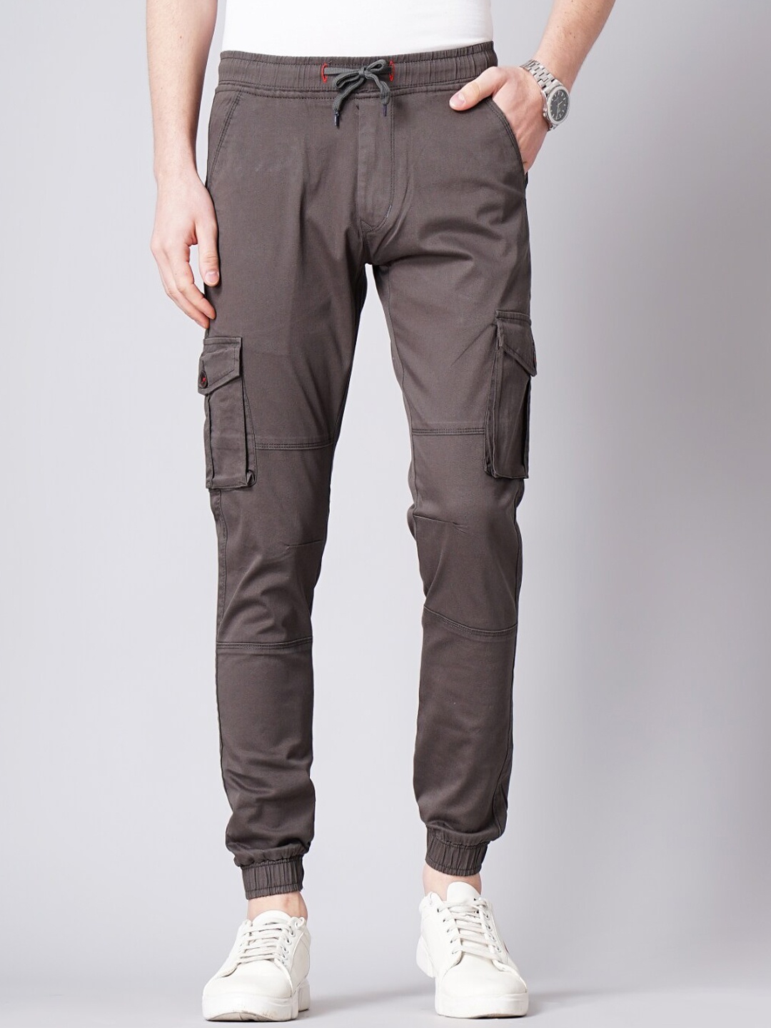 

PAUL STREET Men Smart Slim Fit Cotton Joggers, Grey