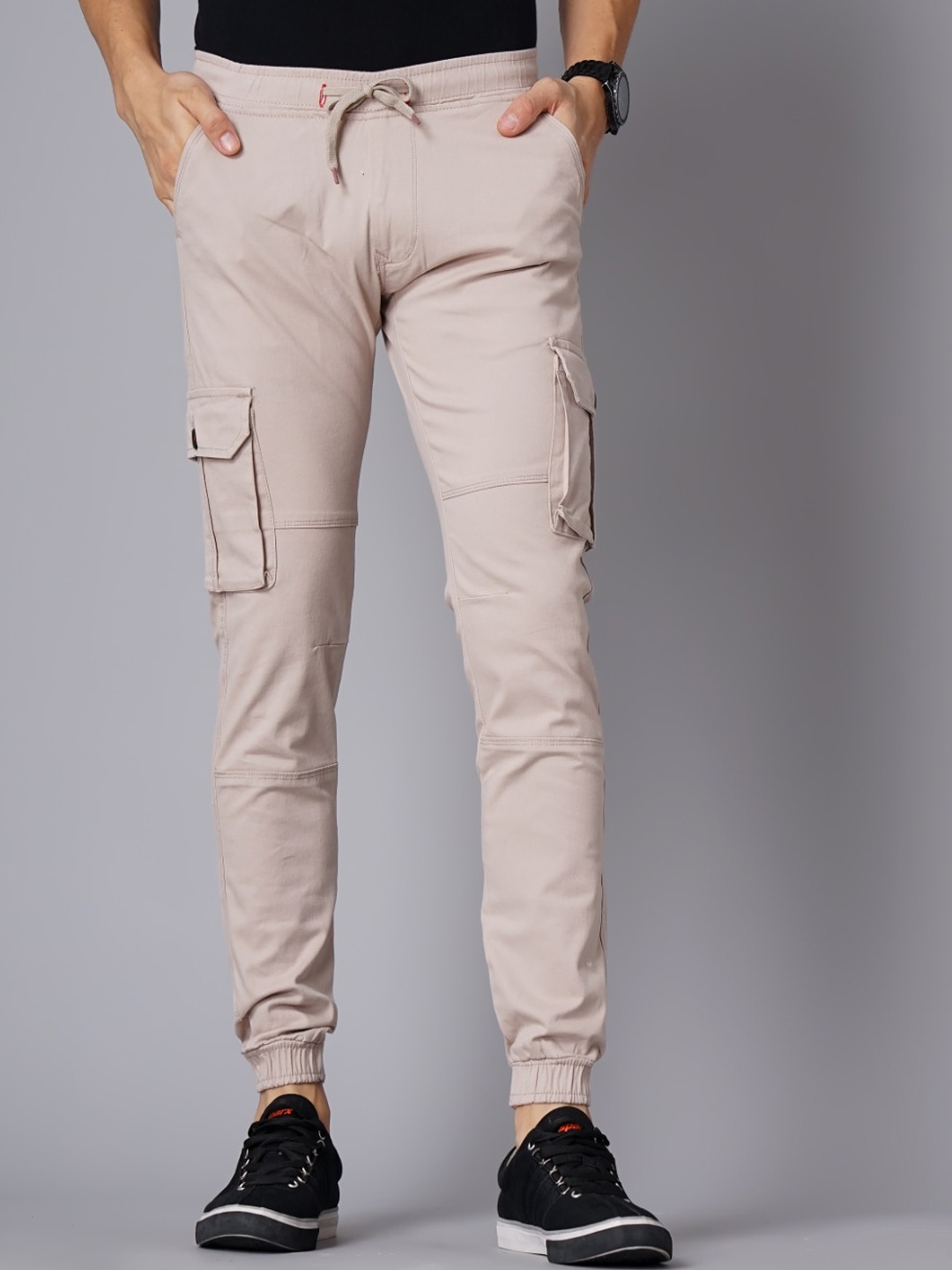

PAUL STREET Men Smart Slim Fit Mid-Rise Cotton Joggers, Off white