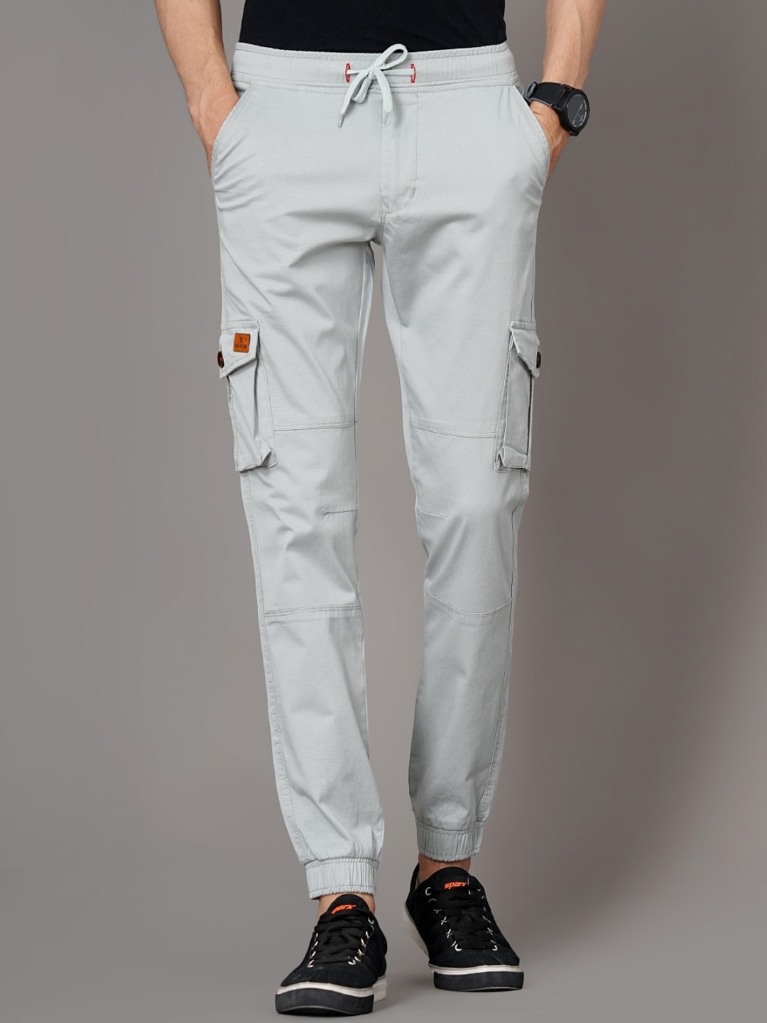 

PAUL STREET Men Smart Slim Fit Mid Rise Cotton Cargo Joggers, Grey