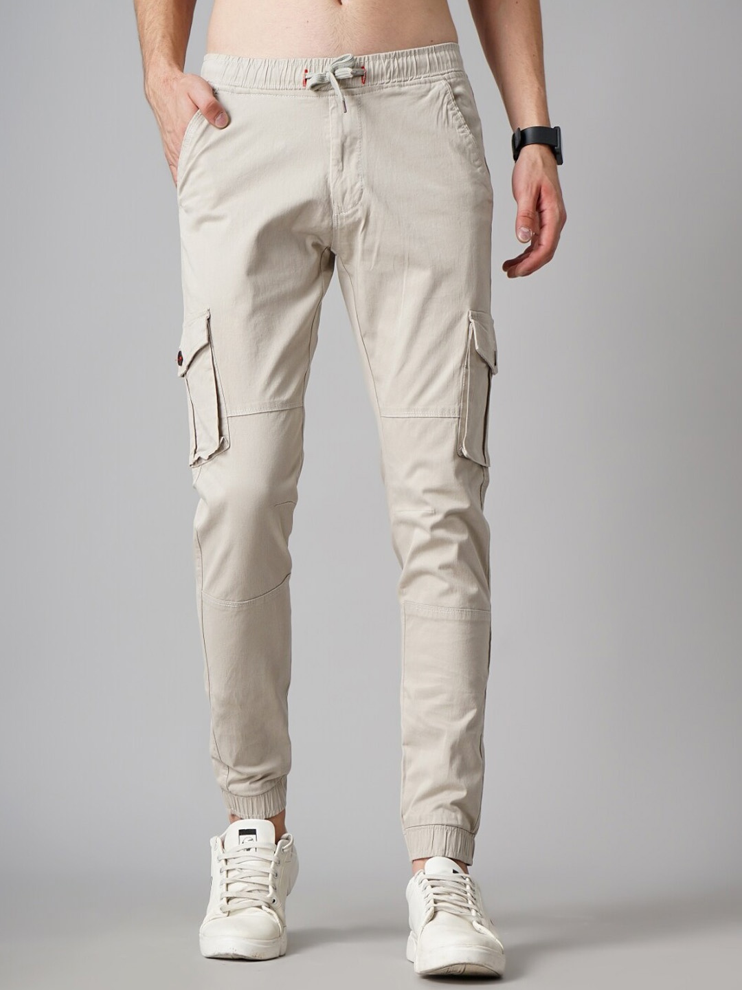 

PAUL STREET Men Smart Slim Fit Cargos Trousers, Grey