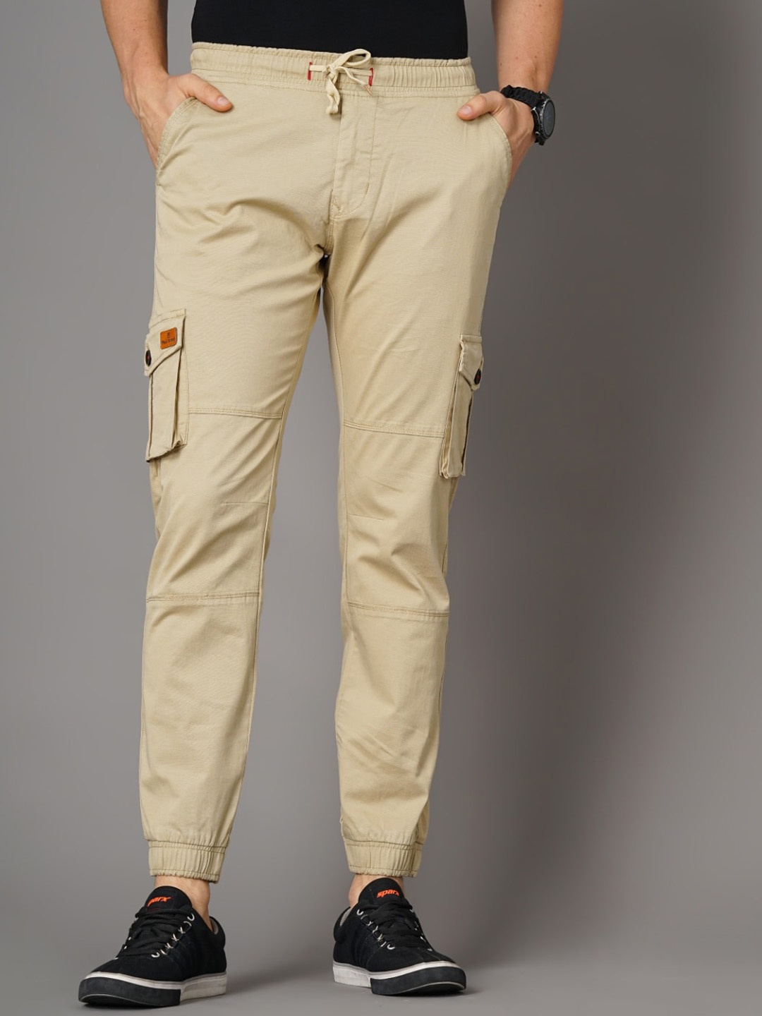 

PAUL STREET Men Smart Slim Fit Cargos, Cream