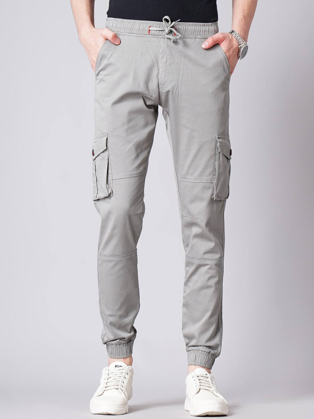 

PAUL STREET Men Smart Slim Fit Cotton Joggers, Grey