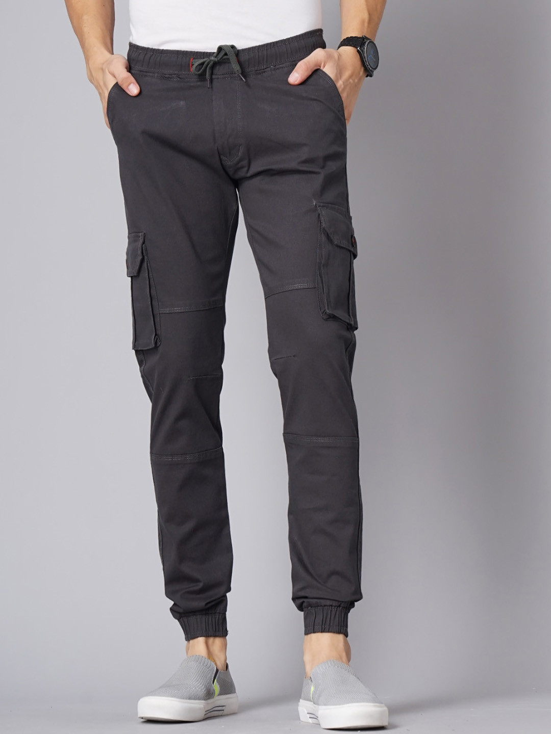 

PAUL STREET Men Smart Slim Fit Cargos, Charcoal