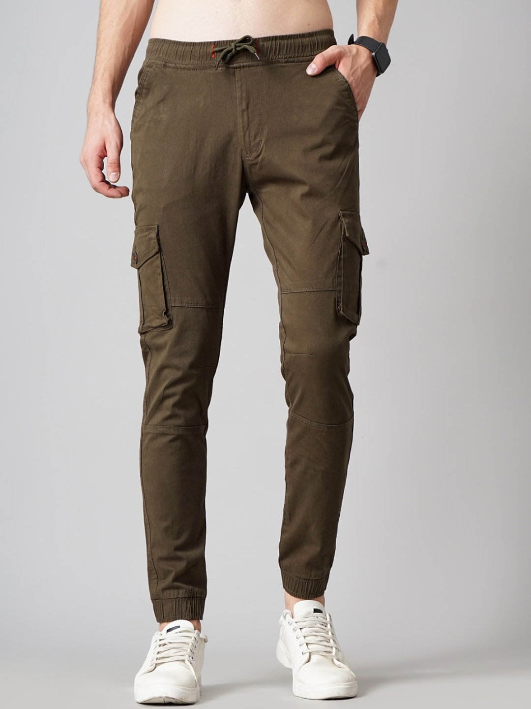 

PAUL STREET Men Smart Mid Rise Slim Fit Cotton Joggers, Brown