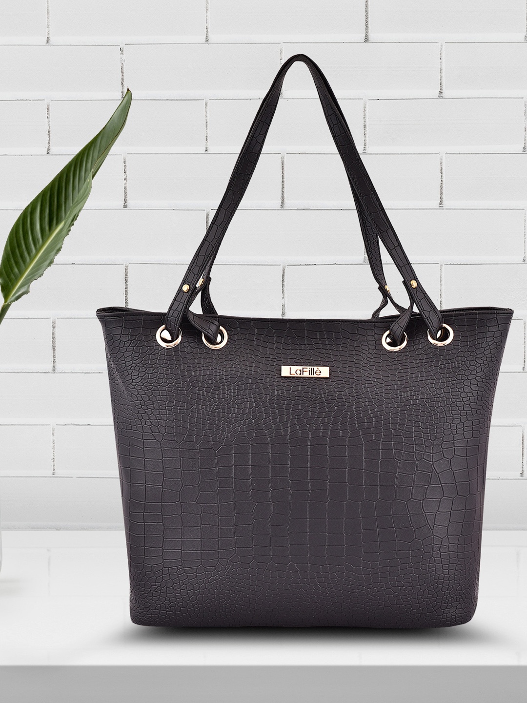 

LaFille Textured Structured Handheld Bag, Black
