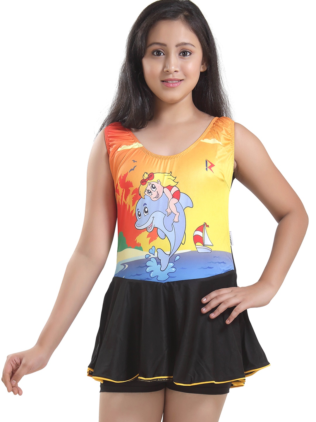 

ROVARS Girls Graphic Printed Swimming Dress, Yellow