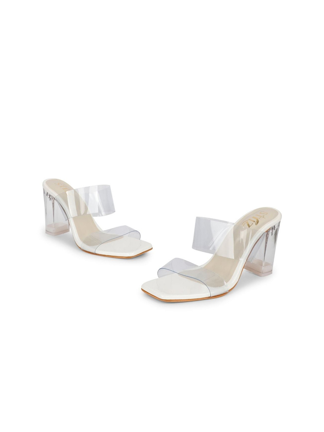

stylzrepublic Two Strap Open Toe Block Heels, White