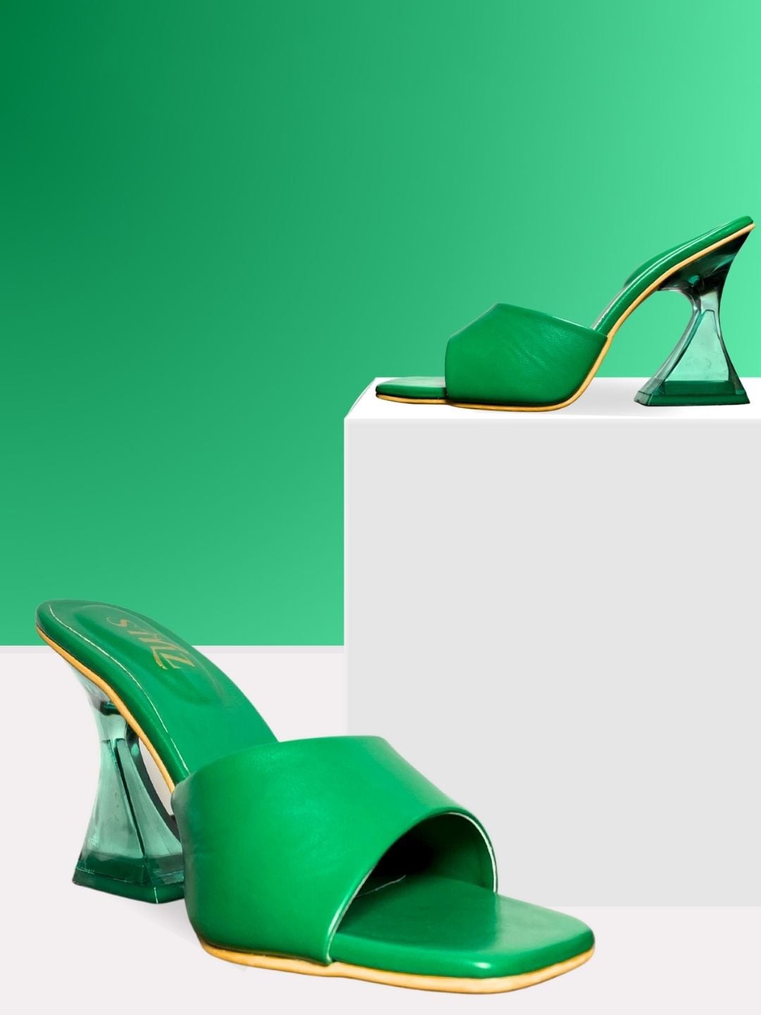 

stylzrepublic Open Toe Pyramid Block Heels, Green