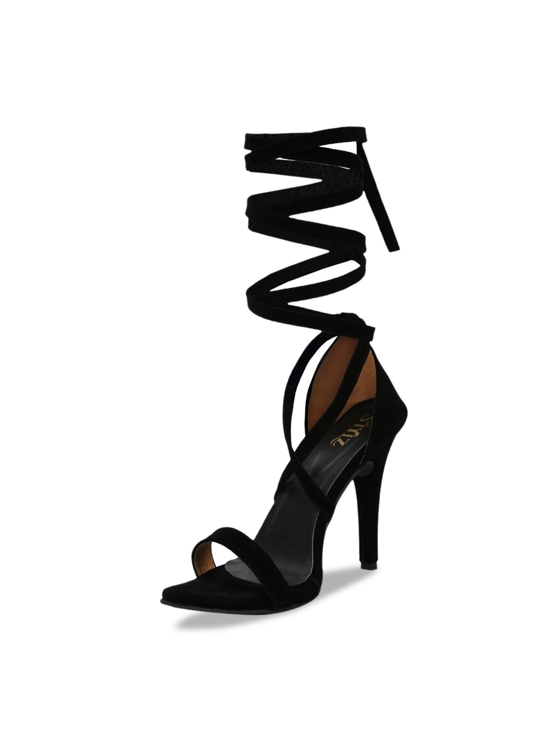 

stylzrepublic Open Toe Party Stiletto Gladiators With Lace - Ups, Black