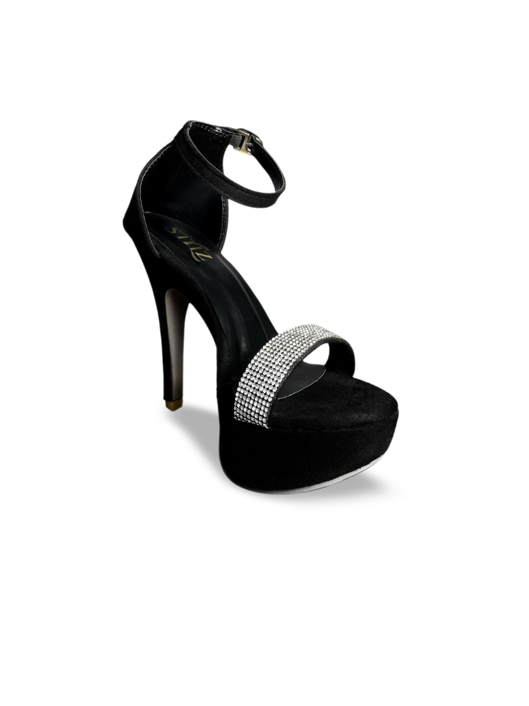 

stylzrepublic Embellished Party Stiletto Heels With Ankle Loop, Black