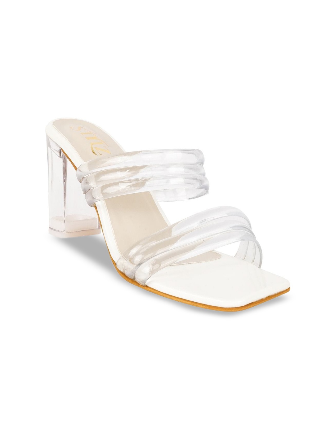 

stylzrepublic Double Straps Block Heels, White