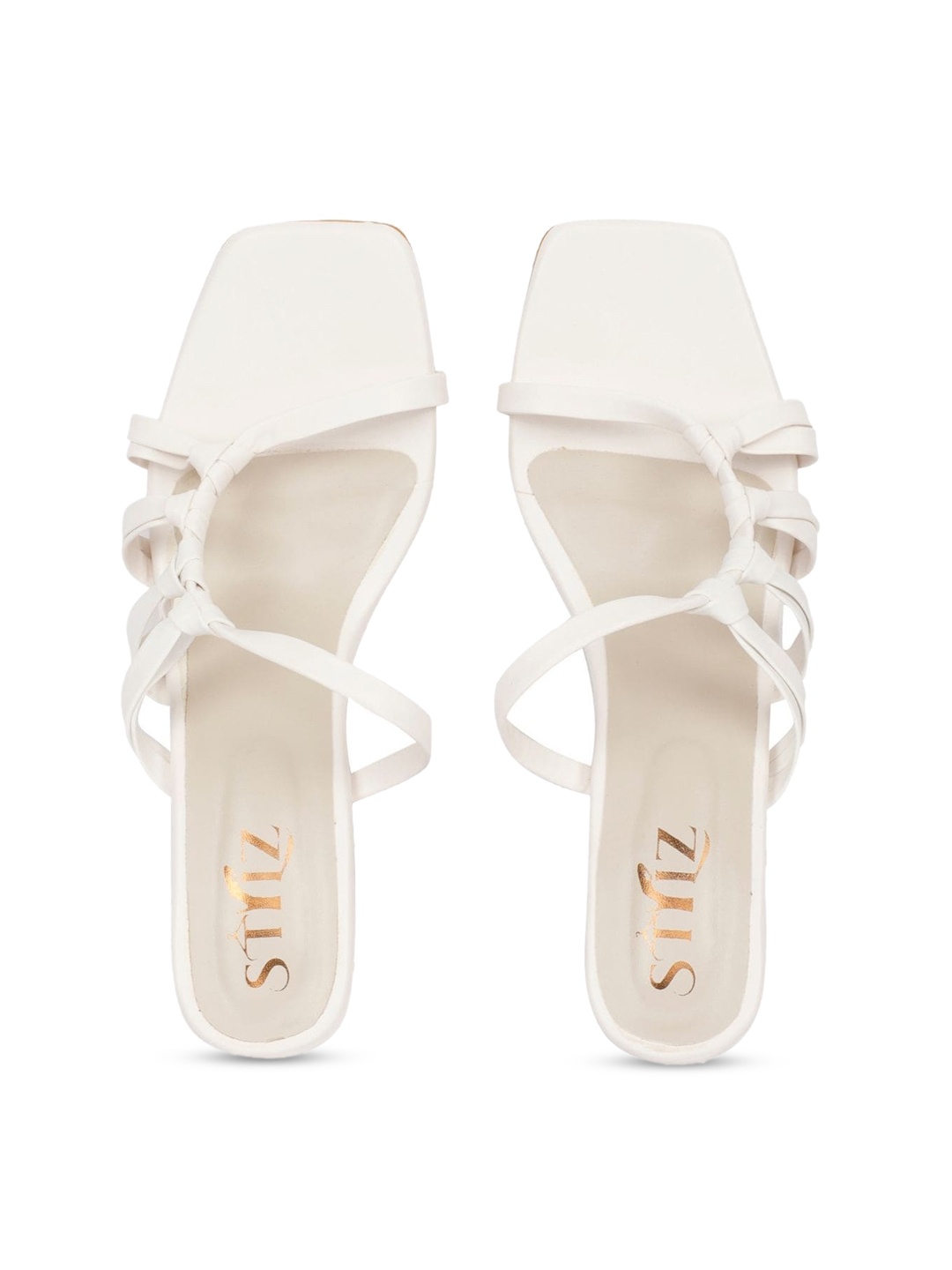 

stylzrepublic Knotted Open Toe Block Heels, White