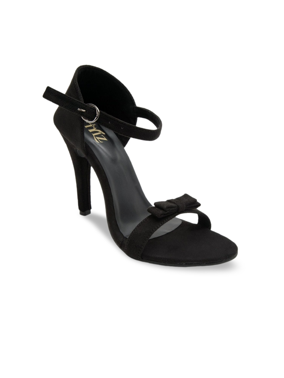 

stylzrepublic Velvet Stiletto Heels With Bows, Black