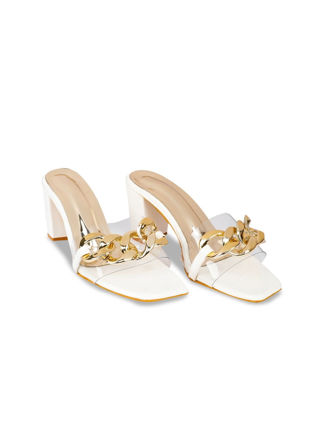 

stylzrepublic Chain Embellished Block Heels, White