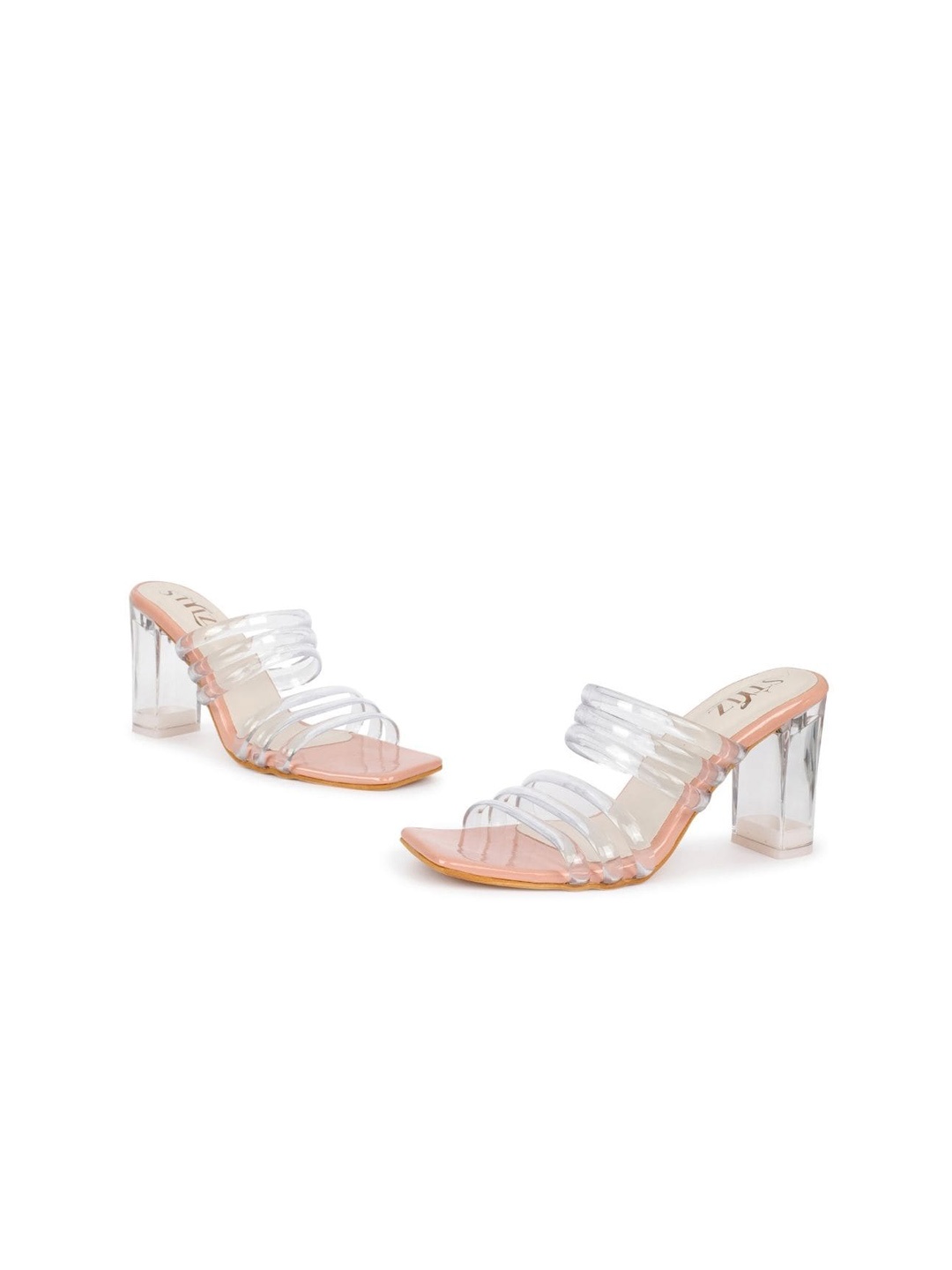 

stylzrepublic Strappy Open Toe Block Heels, Peach