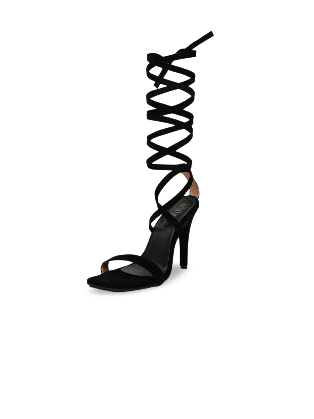 

stylzrepublic Open Toe Lace-Up Stiletto Heels, Black