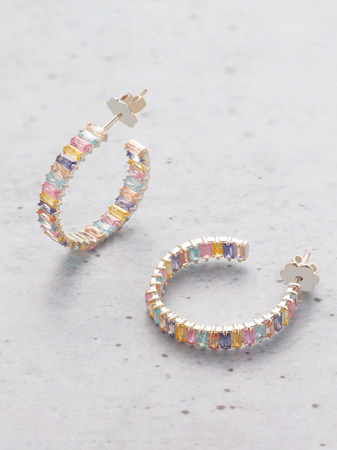 

ORIONZ Gold-Plated Circular Half Hoop Earrings, Pink