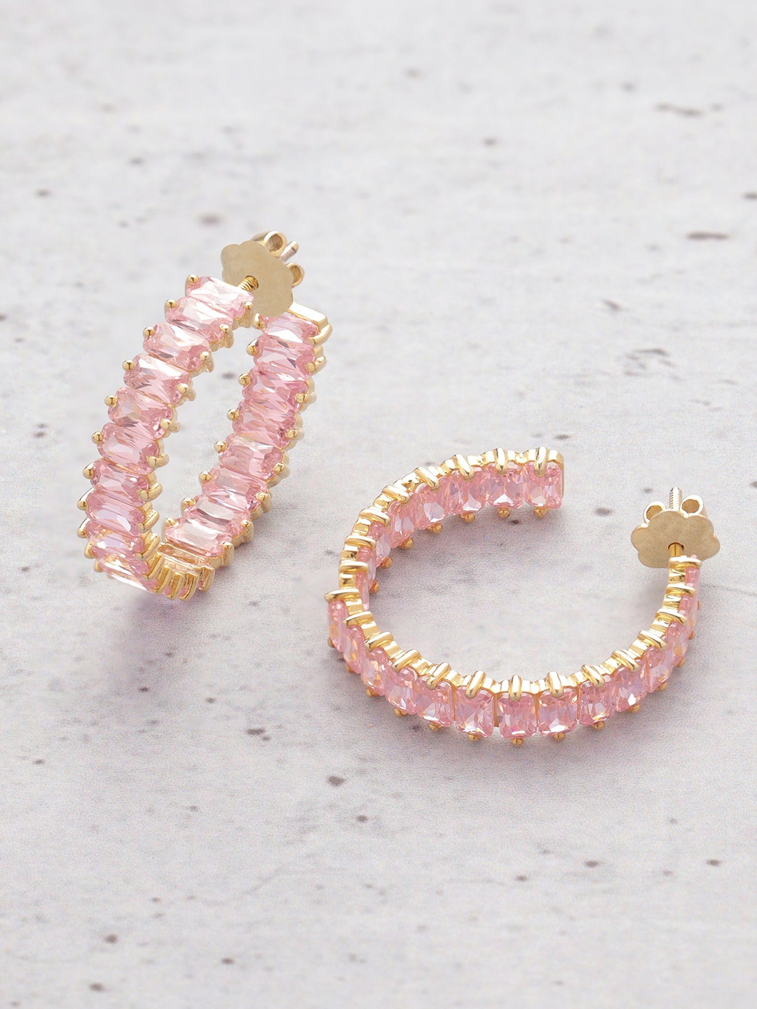

ORIONZ Gold-Plated Circular Half Hoop Earrings, Pink
