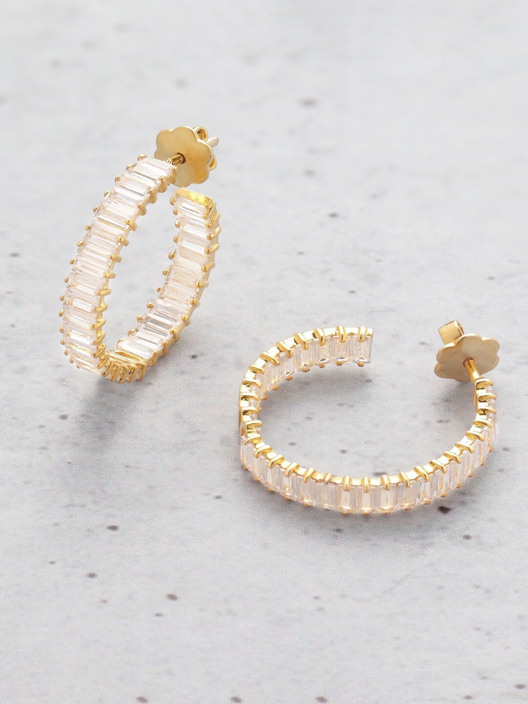 

ORIONZ Gold-Plated Circular Half Hoop Earrings, White