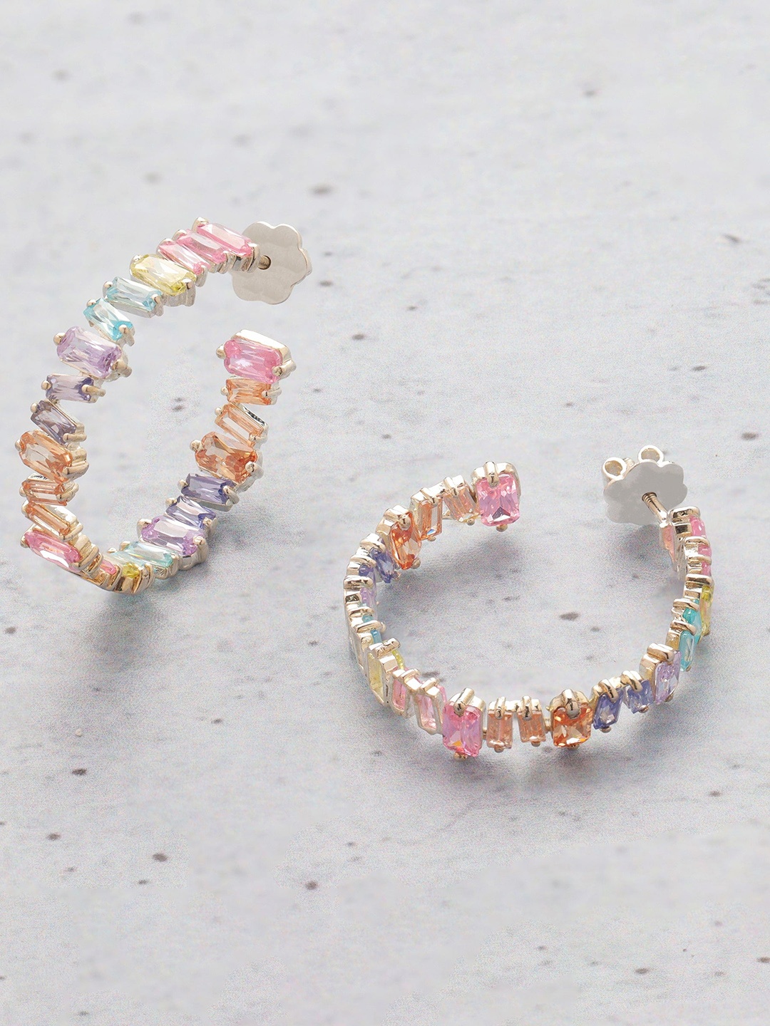 

ORIONZ Gold-Plated Circular Half Hoop Earrings, Pink