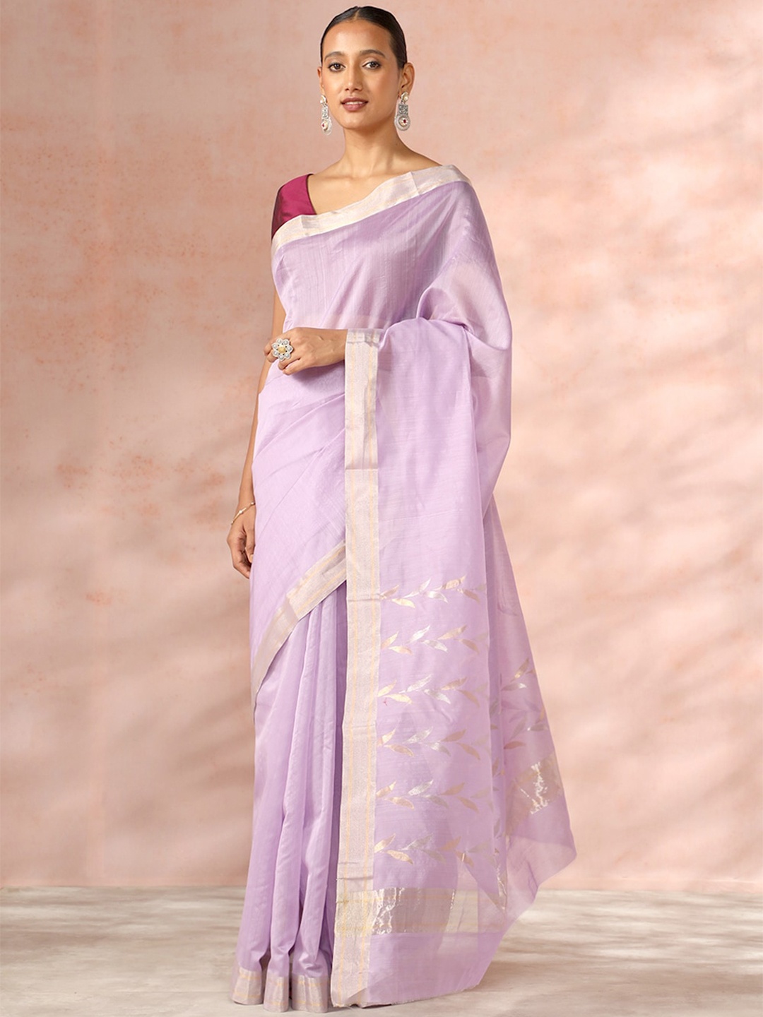 

Taneira Woven Design Zari Silk Cotton Chanderi Saree, Purple