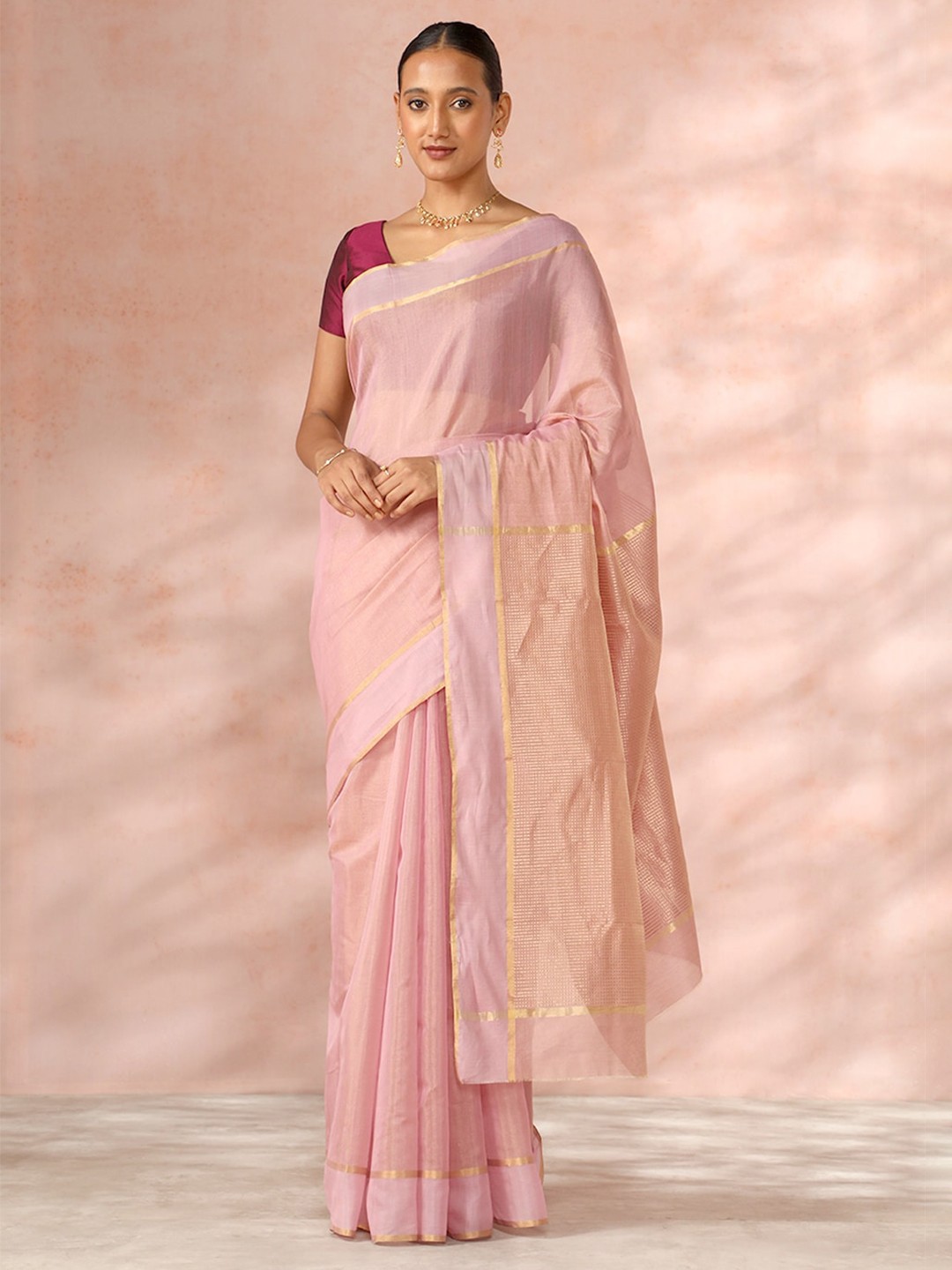 

Taneira Woven Design Pure Silk Cotton Chanderi Saree, Pink
