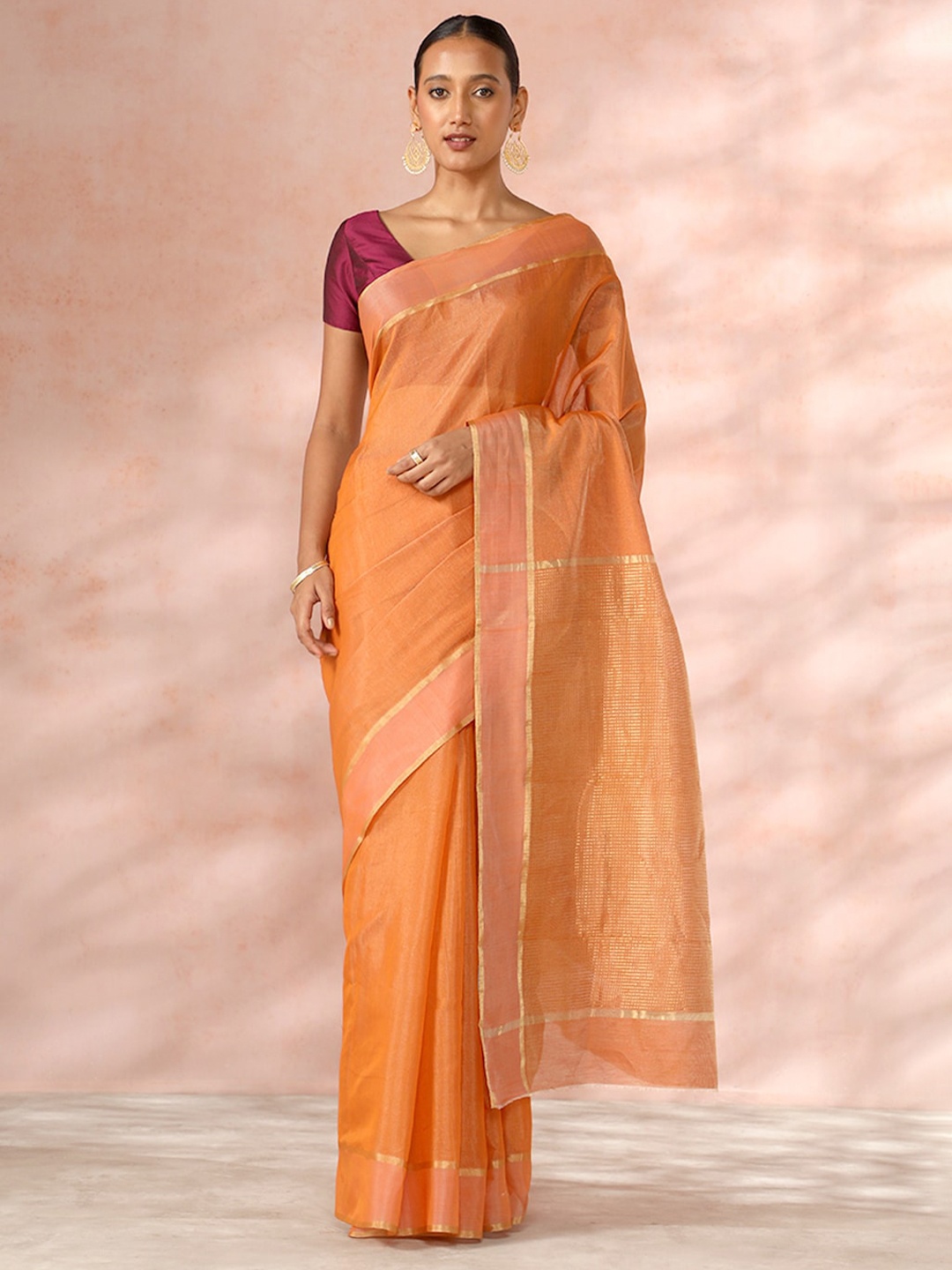 

Taneira Zari Silk Cotton Chanderi Saree, Orange