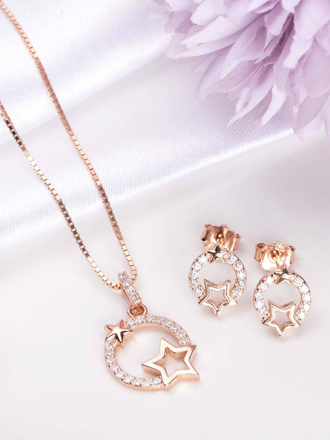 

Zavya Rose Gold-Plated Pearls 925 Pure Sterling Silver CZ Jewellery Set
