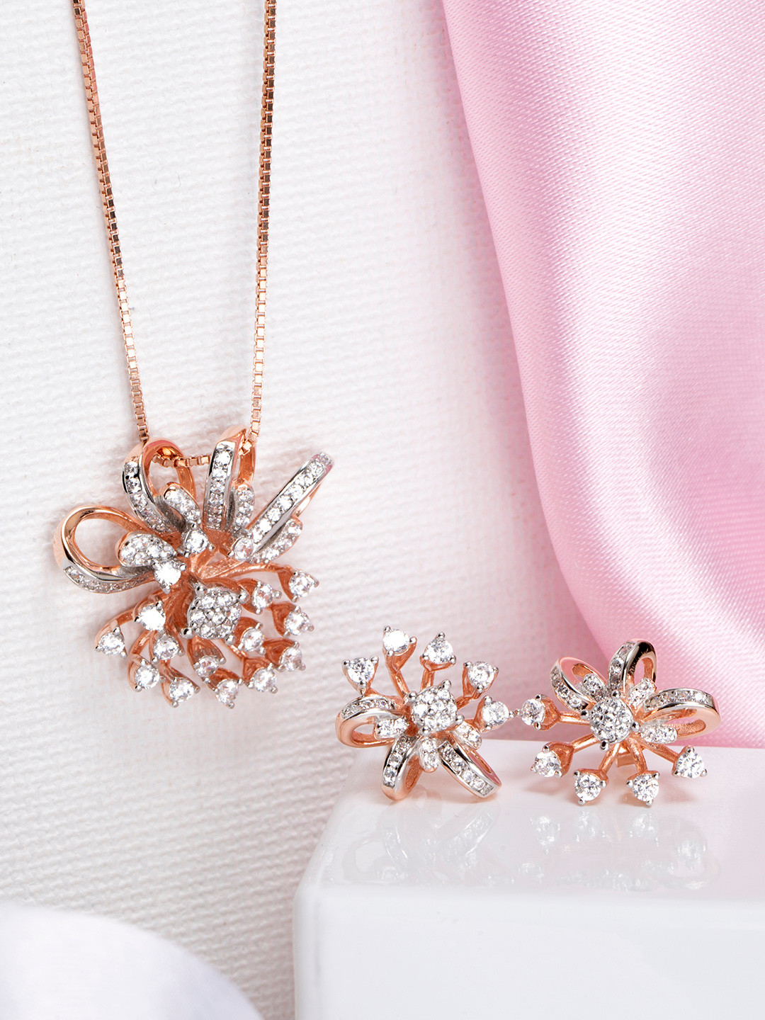 

Zavya Rose Gold-Plated Pearls 925 Pure Sterling Silver CZ Jewellery Set