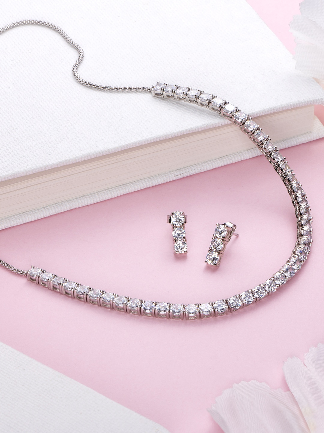 

Zavya Rhodium-Plated Pearls 925 Pure Sterling Silver CZ Jewellery Set