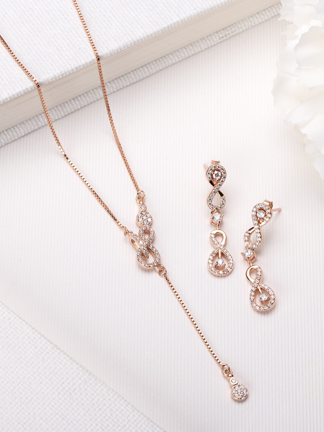 

Zavya Rose Gold-Plated Pearls 925 Pure Sterling Silver Jewellery Set