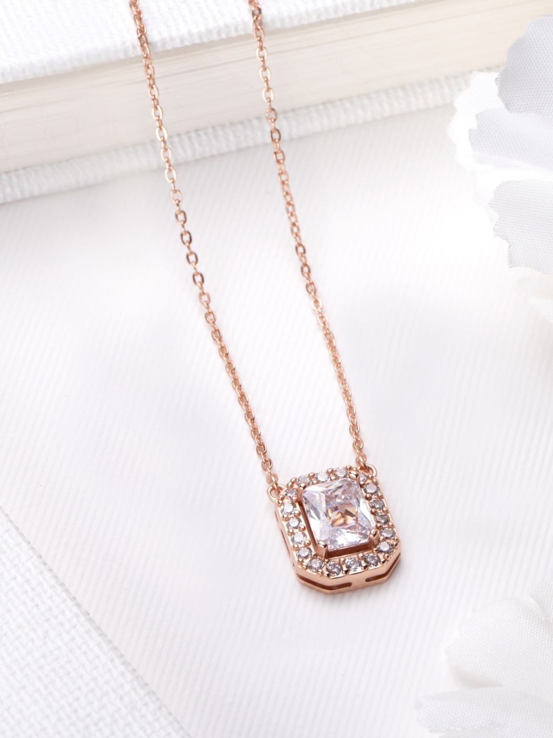 

Zavya 925 Sterling Silver CZ-Studded Rose Gold-Plated Necklace