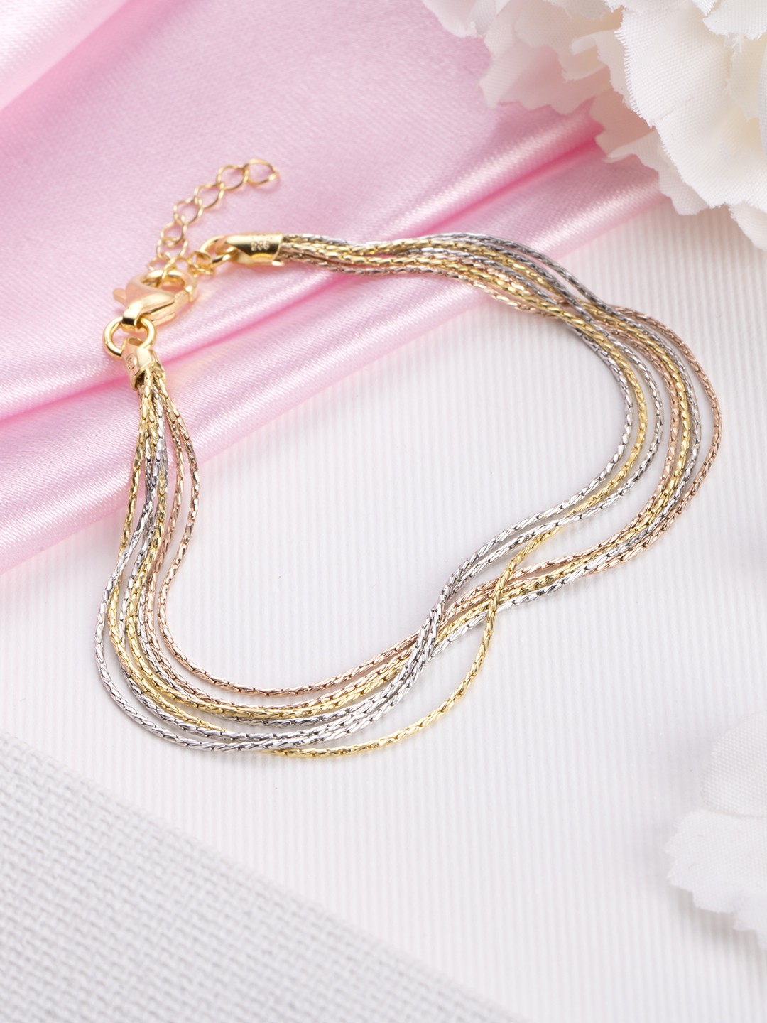 

Zavya Women 925 Pure Silver Rose Gold-Plated Multistrand Bracelet, Multi