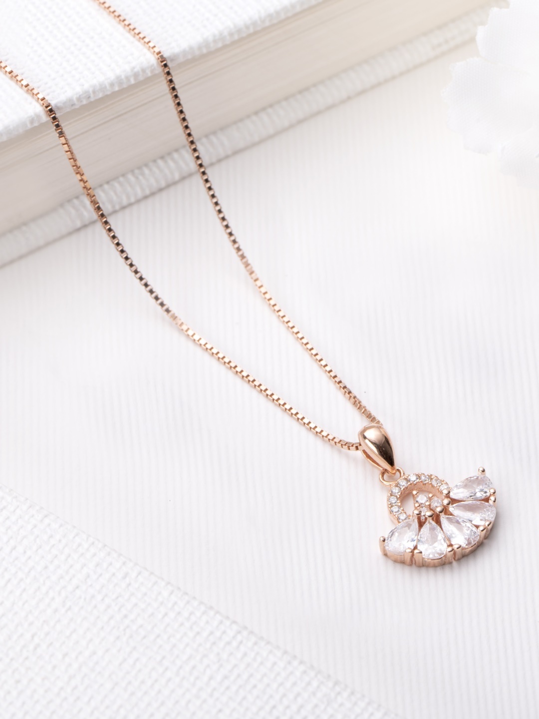 

Zavya Women Rose Gold-Plated CZ Studded Sterling Silver Pendant with Chain