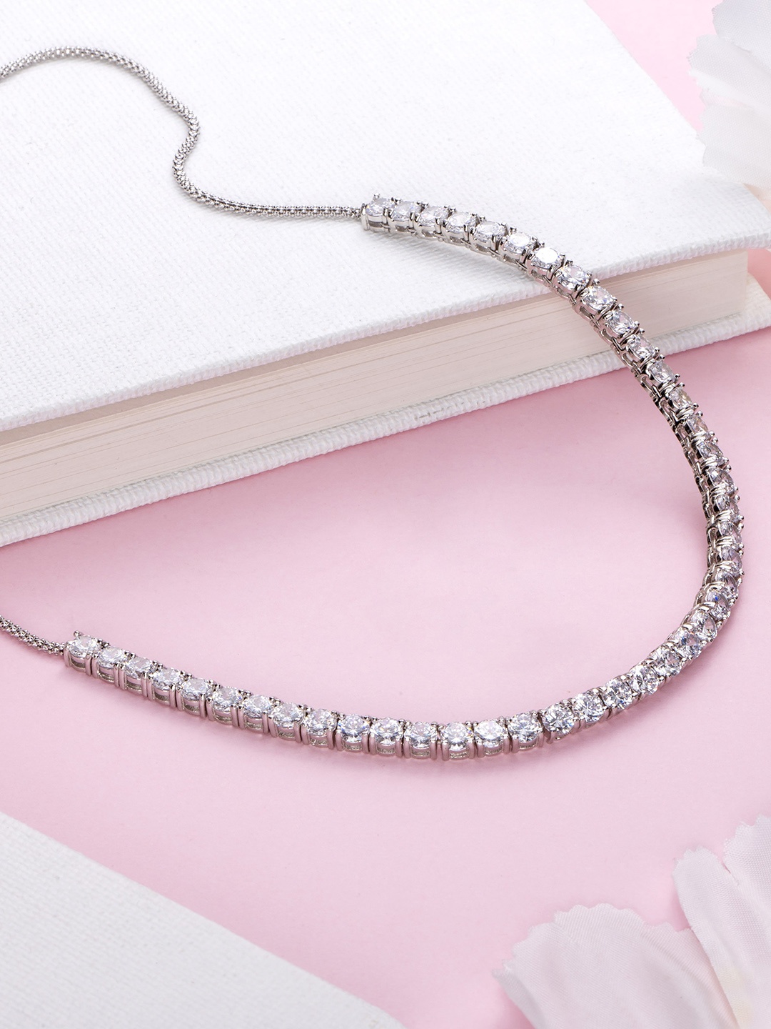 

Zavya 925 Sterling Silver CZ-Studded Rhodium-Plated Necklace