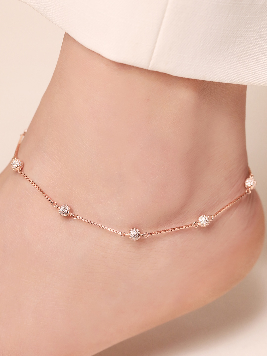 

Zavya 925 Pure Silver Stones-Studded Rose Gold-Plated Anklet