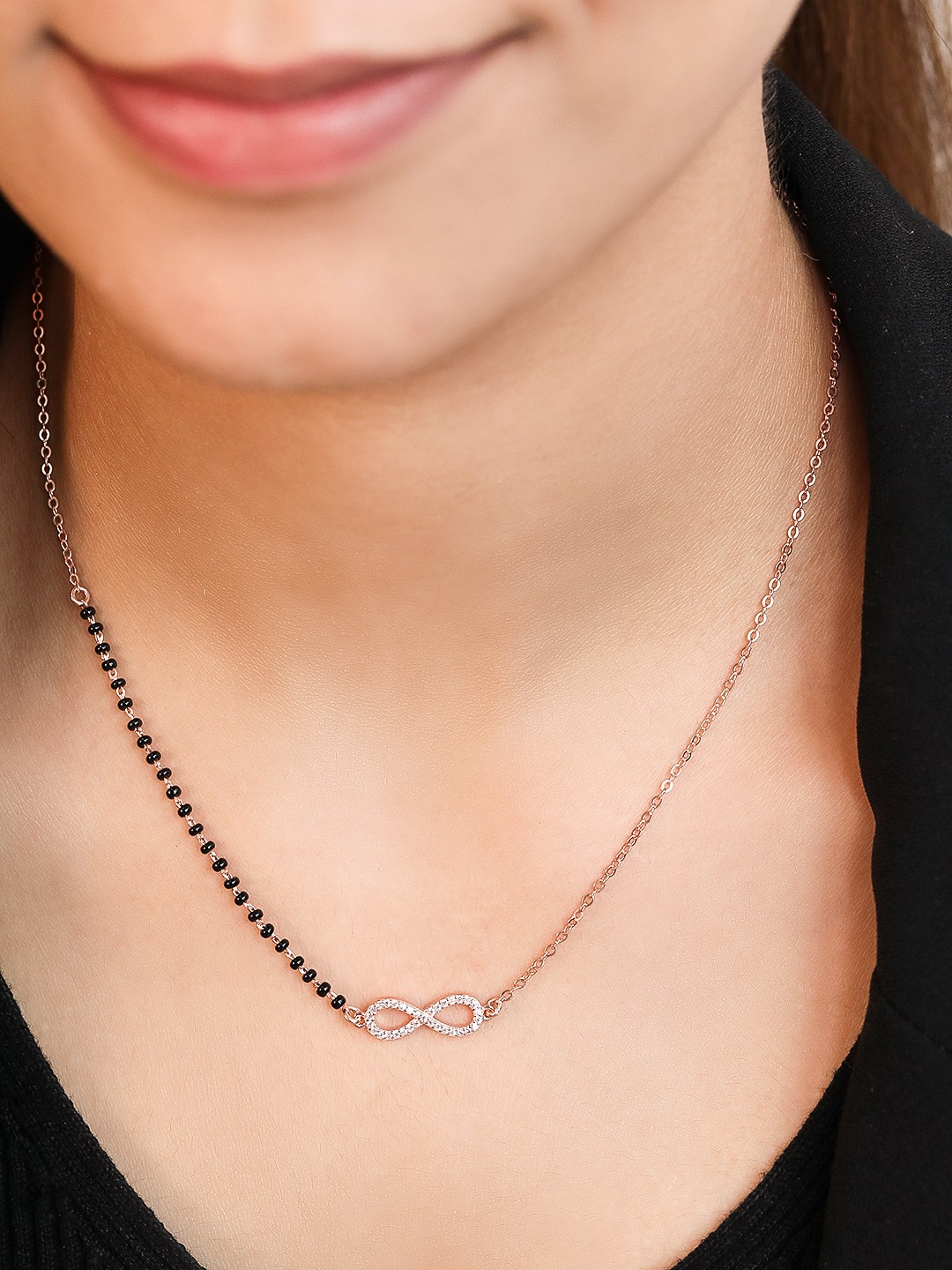 

Zavya 925 Sterling Silver Beaded Rose Gold-Plated Mangalsutra