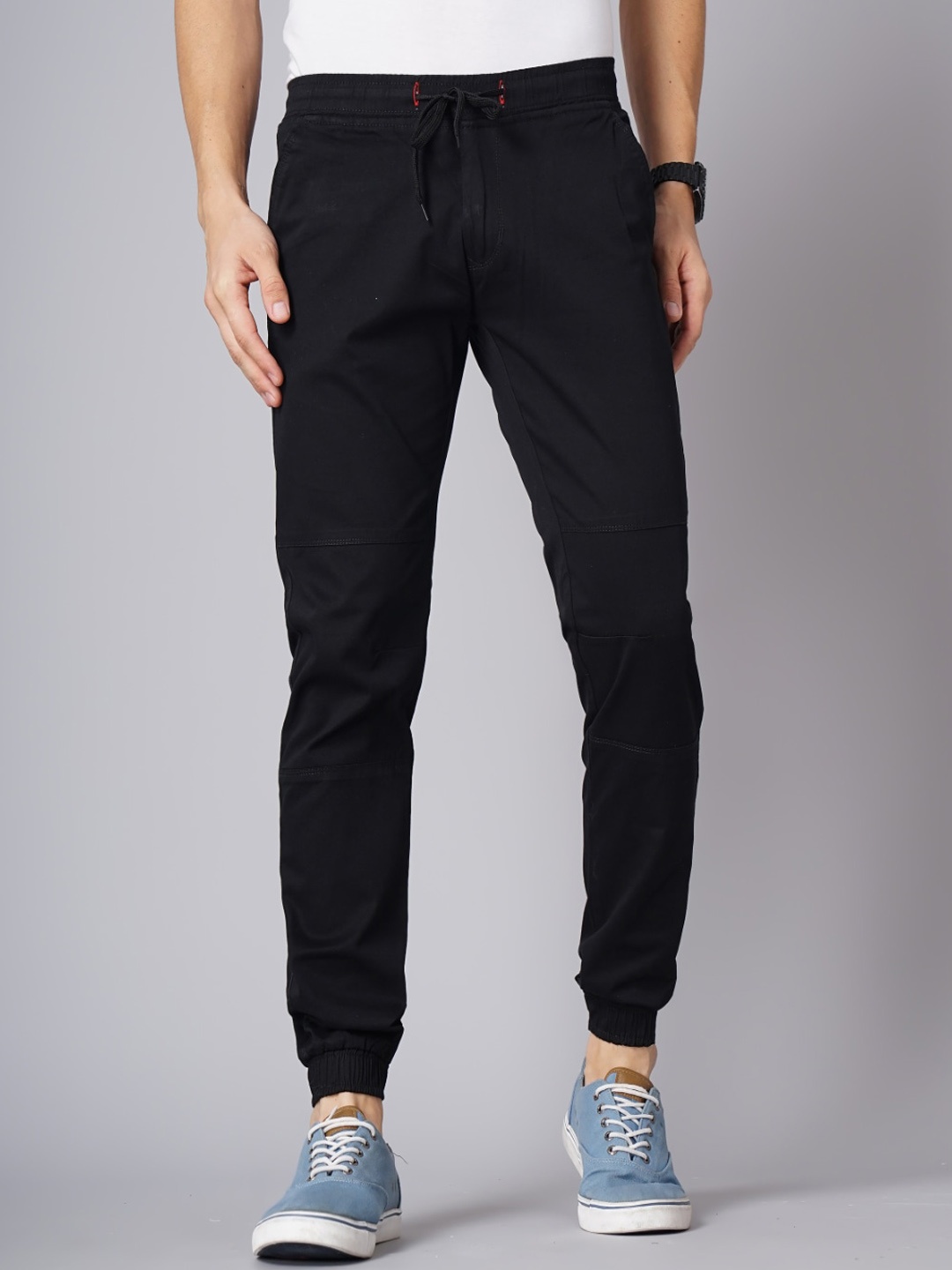 

PAUL STREET Men Smart Slim Fit Mid-Rise Cotton Joggers, Black