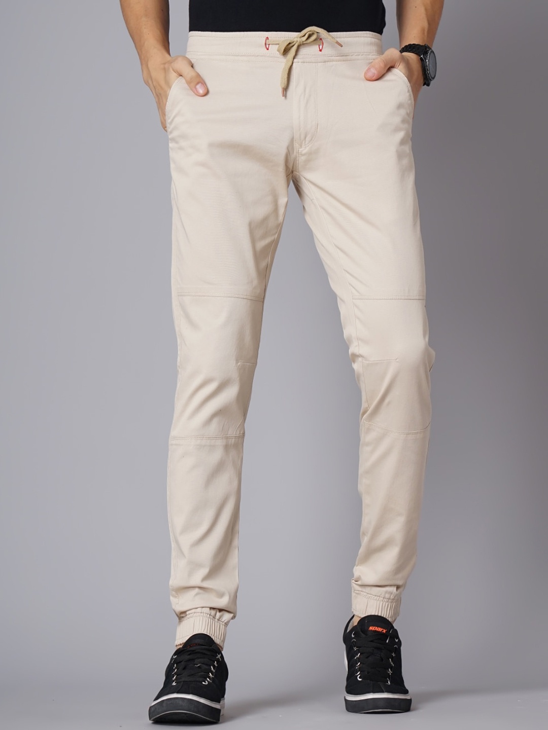

PAUL STREET Men Smart Slim Fit Mid-Rise Cotton Joggers, Off white